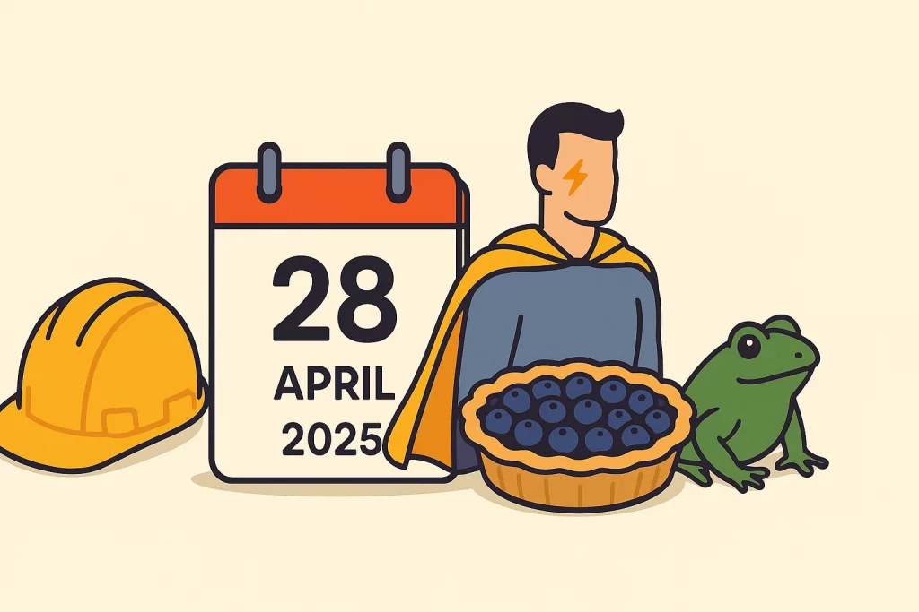 28 апреля 2025: каски, супергерои, лягушки и пирог